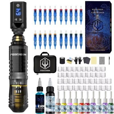 POSEIDON Transparent Wireless Tattoo Pen Kit Professional Tattoo Machine With Power Supply For Permanent Makeup & Body dtk092 hjh