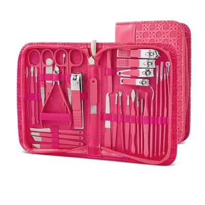 8 32pcs Professional Manicure Set Stainless Steel Pedicure Kit With Nail Scissors, Cutters, And Beauty Tools 32pcs Rose Red
