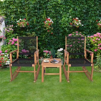 3 Piece Acacia Wood Rocking Bistro Set Outdoor Patio Rocking Chairs With Coffee Table 3 Piece Acacia Wood Rocking Bistro Set Outdoor Patio Rocking Chairs With Coffee Table