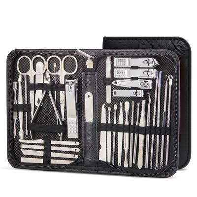 Premium Manicure Kit Pedicure Grooming Set With Nail Scissors, Cutters & Beauty Tools For Salon Quality Care 32pcs Black silver