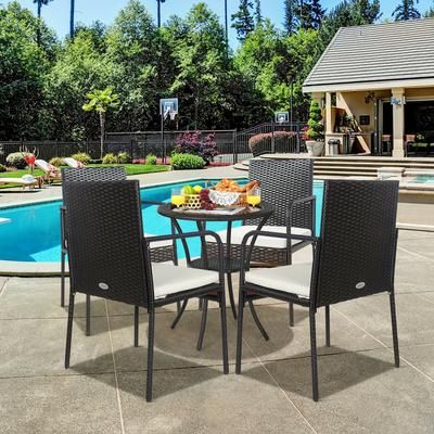 4 Piece Patio Wicker Rattan Dining Set With Comfy Cushions Weather Resistant Outdoor Furniture 4 Piece Patio Wicker Rattan Dining Set With Comfy Cushions Weather Resistant Outdoor Furniture