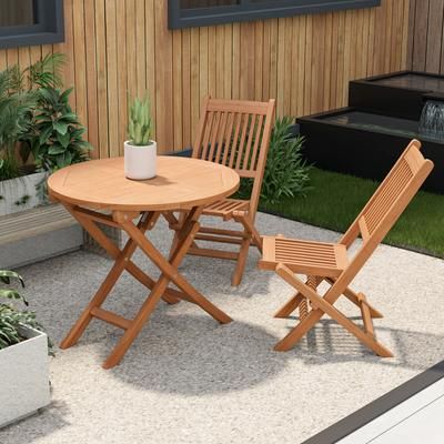 Outdoor Bistro Set With Slatted Seat & Tabletop, Teak Wood Backyard Patio Furniture Outdoor Bistro Set With Slatted Seat & Tabletop, Teak Wood Backyard Patio Furniture