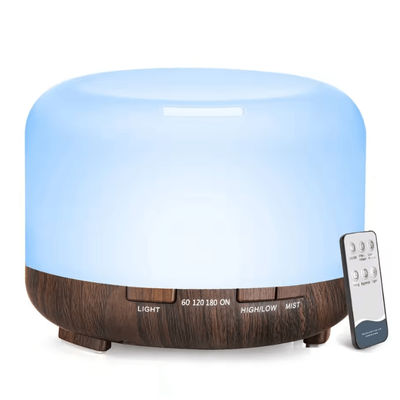 500ml Ultrasonic Essential Oil Diffuser With Remote Control And LED Light For Home Or Office black Wood Grain