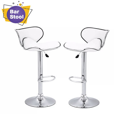Counter Height Bar Stools Set Of 2 Adjustable Barstools With Backrest Footrest, Leather Dinning Chairs For Kitchen, Bar white