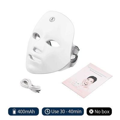 Rechargeable Facial LED Mask For Acne Wrinkle Removal & Skin Brightening 7 Color LED Photon Therapy Mask white
