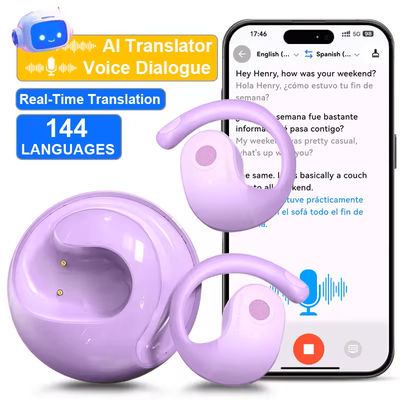 GreatWall AI Translator Earbuds Real Time Wireless Bluetooth Earphones With 144 Language Support purple