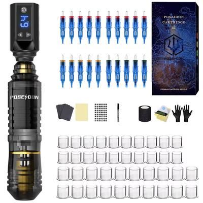 POSEIDON Transparent Wireless Tattoo Pen Kit Professional Tattoo Machine With Power Supply For Permanent Makeup & Body dtk092 2 hjh