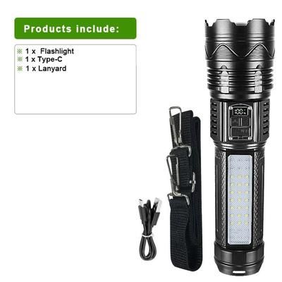 Rechargeable Long Range LED Flashlight With Type C Charging And Tactical Zoom For Outdoor Use b