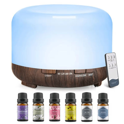 500ml Ultrasonic Essential Oil Diffuser With Remote Control And LED Light For Home Or Office black Wood Oils