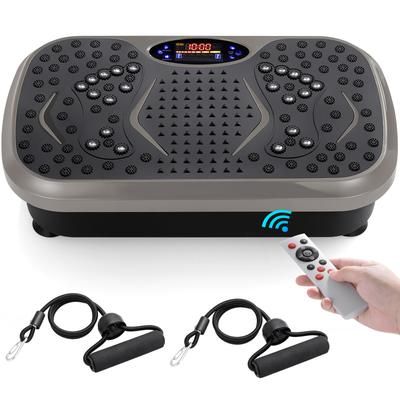 Home Training Equipment: Vibration Plate Exercise Machine With Loop Bands, Whole Body Workout Fitness Platform dark Grey
