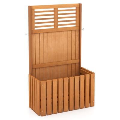 Premium Wooden Raised Garden Bed With Privacy Screen, Freestanding Outdoor Planter With Trellis, Hooks & Storage Shelf Premium Wooden Raised Garden Bed With Privacy Screen, Freestanding Outdoor Planter With Trellis, Hooks & Storage Shelf