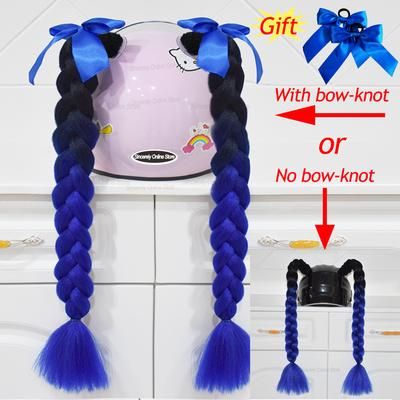 Twist Dual Pigtail Wig For Motorcycle Helmet, Women Braided Hairpiece With Sucker Attachment For Motorbike Helmets 2pcs B21(no Helmet)