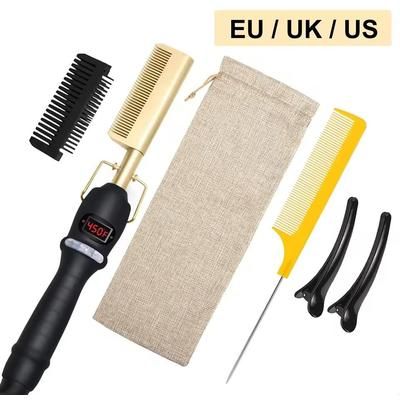Electric Heating Curling Comb For Dry And Wet Hair With Straightening And Styling Function 5pcs Gold us