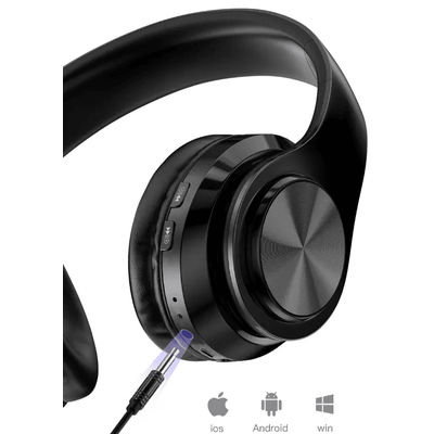 Super Bass Wireless Bluetooth Headphones Foldable Stereo Over Ear Earphones With Mic, LED Light For Music, Gaming, Study black