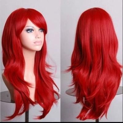 Long Curly Fashion Wig (70cm) Wavy Anime Cosplay Costume Party Hair For Women & Girls red