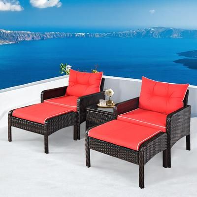 5 Piece Patio Rattan Sofa Ottoman Furniture Set With Cushions, Durable & Comfortable Outdoor Seating 5 Piece Patio Rattan Sofa Ottoman Furniture Set With Cushions, Durable & Comfortable Outdoor Seating