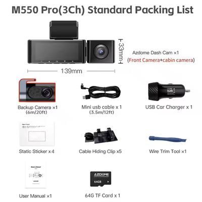 4K Front And Rear Dash Cam With GPS, WiFi, And IR Night Vision 3 channel Dash Cam