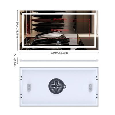 Bathroom Mirror Smart LED Vanity Mirror Wall Mounted With Bluetooth, Digital Display, Back & Front Lit, Anti Fog 1600x800mm