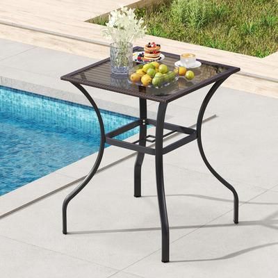 28.5" Square Outdoor Glass Top Patio Table With Rattan Edge, Tempered Glass Bistro Table For Backyard, Balcony 28.5" Square Outdoor Glass Top Patio Table With Rattan Edge, Tempered Glass Bistro Table For Backyard, Balcony