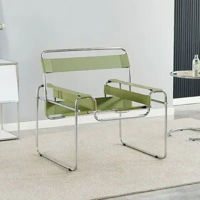 Nordic Vassili Leisure Chair Single, Medieval Industrial Style Network Frame With Bauhaus Saddle Leather green