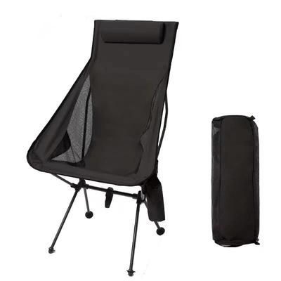 Portable Folding Camping Chair With Headrest, Lightweight Aluminum Alloy Outdoor Chair For Fishing, Travel & Backpacking black