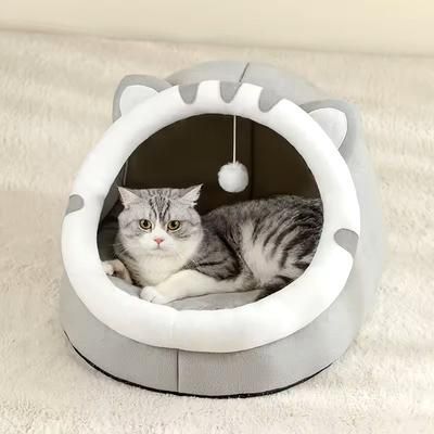 Warm Cat Bed Cave Cushion Pet House For Cats And Small Dogs s (11.8 11.8 In) grey