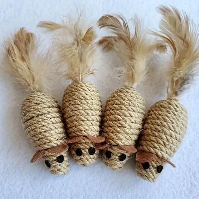 Sisal False Mouse Cat Toy Bite Resistant Stuffed Toy, Interactive Simulation Mice For Kittens, Self Playing Plush Toy 4 Pcs