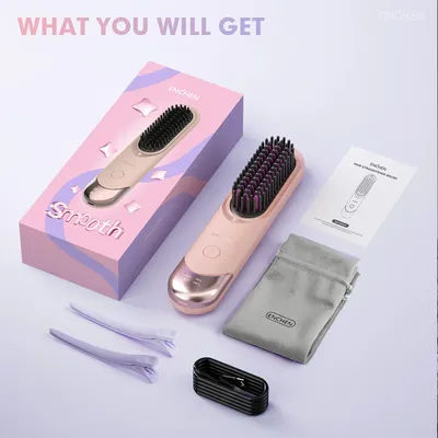 2in1 Straightener Brush, Professional Electric Hair Stuff, 200 Million Ions Styling Comb, Flat Iron Tool pink