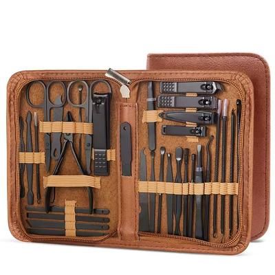 Professional Stainless Steel Manicure And Pedicure Set Grooming Kit With Scissors And Nail Tools 32pcs Brown black