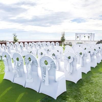 Universal Stretch Spandex Folding Chair Covers, 100 Pack Washable Arched Front Slipcovers For Weddings, Banquets Universal Stretch Spandex Folding Chair Covers, 100 Pack Washable Arched Front Slipcovers For Weddings, Banquets
