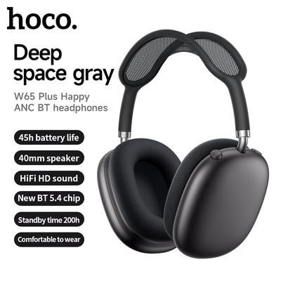 W65 Plus Over Ear Wireless Bluetooth Headphones, ANC Noise Canceling Sport Headsets, Hifi Sound Big Earphone black
