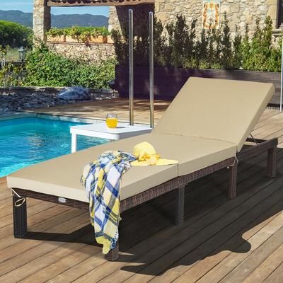 Outdoor Rattan Adjustable Cushioned Chaise Lounge With Removable Pillow & 6 Reclining Positions Outdoor Rattan Adjustable Cushioned Chaise Lounge With Removable Pillow & 6 Reclining Positions