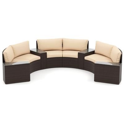Outdoor PE Rattan Patio Furniture Set With Half Moon Curved Sofas & Side Tables, All Weather Sectional For Backyard Outdoor PE Rattan Patio Furniture Set With Half Moon Curved Sofas & Side Tables, All Weather Sectional For Backyard