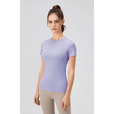 Quick Dry Yoga Workout Shirt Fitted Sports Tee For Womens Running And Gym Training l purple