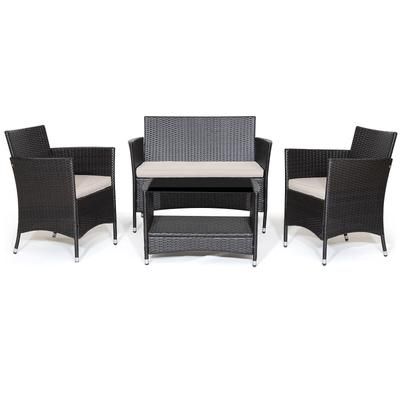 Outdoor Patio Conversation Set With Cushions And Tempered Glass Table, Weather Resistant Rattan Seating Outdoor Patio Conversation Set With Cushions And Tempered Glass Table, Weather Resistant Rattan Seating