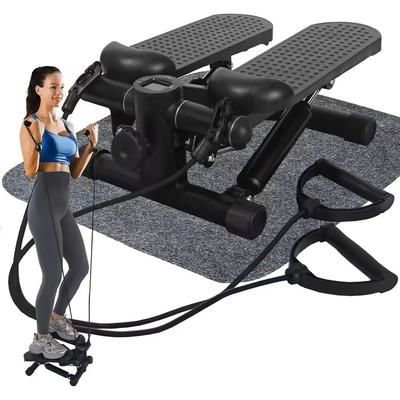 Mini Stepper Pedal Exerciser With LCD Monitor And Resistance Bands black