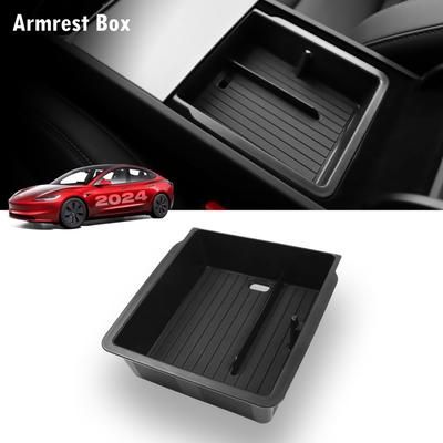 For Tesla Model Y Juniper & Model 3 Highland ABS Center Console Organizer Tray Armrest Storage Box Accessories Fot Tesla armrest Box