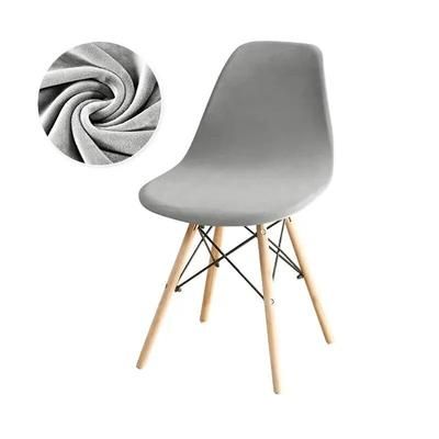 Velvet Shell Chair Cover Solid Color Stretch Armless Seat Slipcover For Dining Room Home Hotel Wedding Banquet Party light Grey
