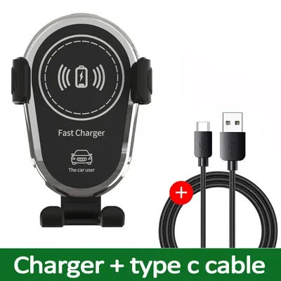 Wireless Car Charger Mount, Fast Charging Phone Holder For IPhone, Samsung, Xiaomi black With Cable