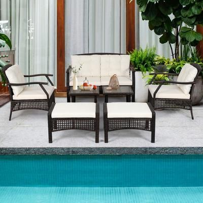 7 Piece Outdoor Patio Furniture Set With Waterproof Cover, Durable Rattan Conversation Set For Garden, Poolside & Backy 7 Piece Outdoor Patio Furniture Set With Waterproof Cover, Durable Rattan Conversation Set For Garden, Poolside & Backy