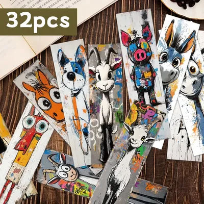 32pcs, Abstract Doodle Animal Series Bookmarks for Teachers, Readers and Book Lovers, Bookmarks, Gifts, Party, Birthday