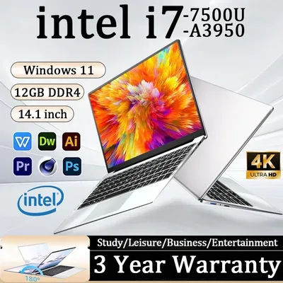 NEW 14.1'' Slim Office Laptop Intel i7-7500U Windows 11 12GB RAM 1TB 2TB SSD 1920*1080 Study Computer PC Intel A3950 NotebooK