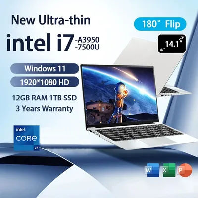 NEW 14.1'' Slim Office Laptop Intel i7-7500U Windows 11 12GB RAM 1TB 2TB SSD 1920*1080 Study Computer PC Intel A3950 NotebooK
