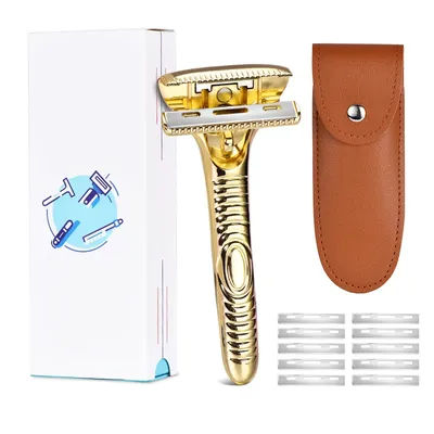 Manual Razor For Men With 10Pcs Blade Set Metallic Gradient Color Luxury Hair Shaving Kit Finish Cutting Beard Trimmer Shaver