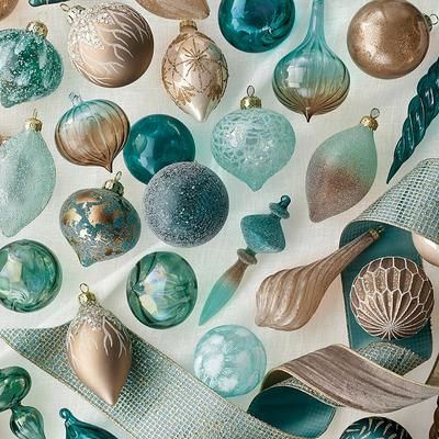 Set of 6 Snowy Seaside Ornament Collection - Pearly Branch Ornaments - Frontgate