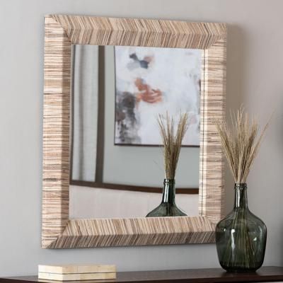 Adino Bohemian Woven Natural Grasscloth Rectangle Accent Mirror by Wholesale Interiors INC in Natural (Size OS)