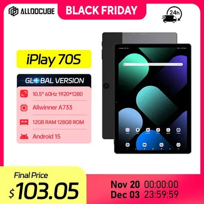 ALLDOCUBE iPlay70 S Tablet 10.5" 60Hz Display Allwinner A733 12GB（4GB+8GB Virtual）RAM 128GB ROM Android 15 Wifi Tablet 6000mAh