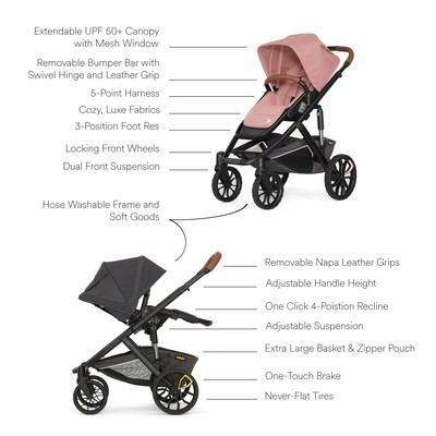 Veer Switch&Roll Luxe Single-to-Double Stroller Bundle with Leather Kit - Rose Quartz
