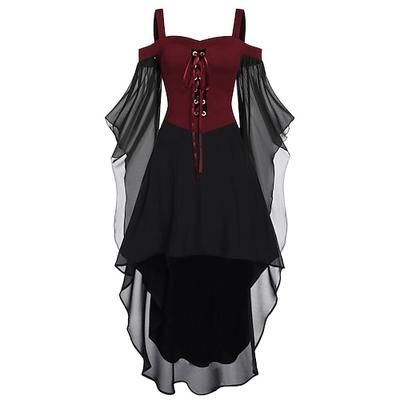 Punk Gotico Vestito Manica a Campana Strega Ragazza gotica Senza spalline Orlo asimmetrico Costume Per donna Halloween Carnevale Performance Feste Adulti Vestito