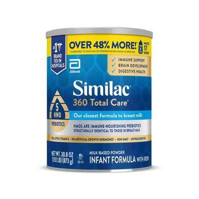 Similac 360 Total Care Infant Formula Unflavored 30.8 oz. Can Powder Iron (1230116_EA)